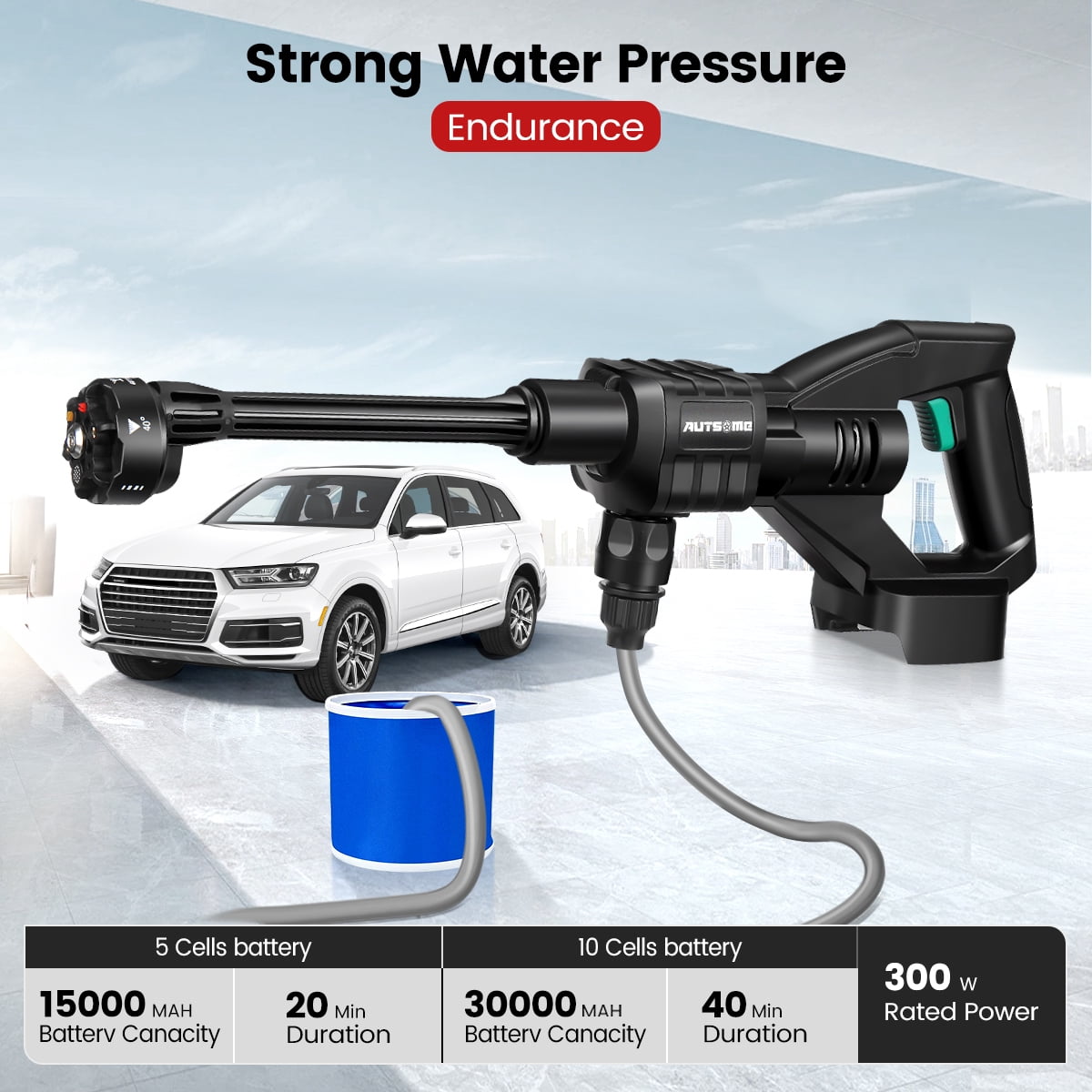AUTSOME Cordless High Pressure Washer 500W 100Bar, 6 in 1 Adjustable Nozzle Car Wash Supplies, Electric Pressure Washers, Portable Power Washer Cleaner, Black