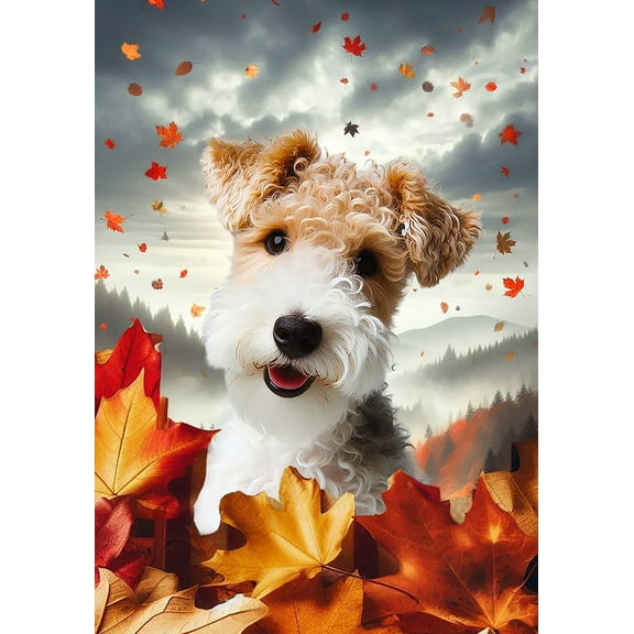 Wire Fox Terrier - Best of Breed Fall Leaves Outdoor Garden Flag 12" x 17" Mailbox Flag Dog Flag