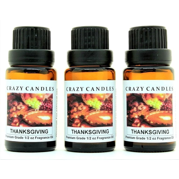 Crazy Candles Thanksgiving 3 Bottles 1/2 Fl Oz Each (15ml) Premium Grade Scented Fragrance Oil (Blend of Sweet Potatoes, Nutmeg, Pecans, Vanilla and Melted Butter)