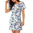thumbnail image 2 of Vsdgher Hawaii Palms Pattern Womens Short Sleeve Sleepshirt Scoopneck Cute Nightdress Ruffle Comfy Nightgown, 2 of 6