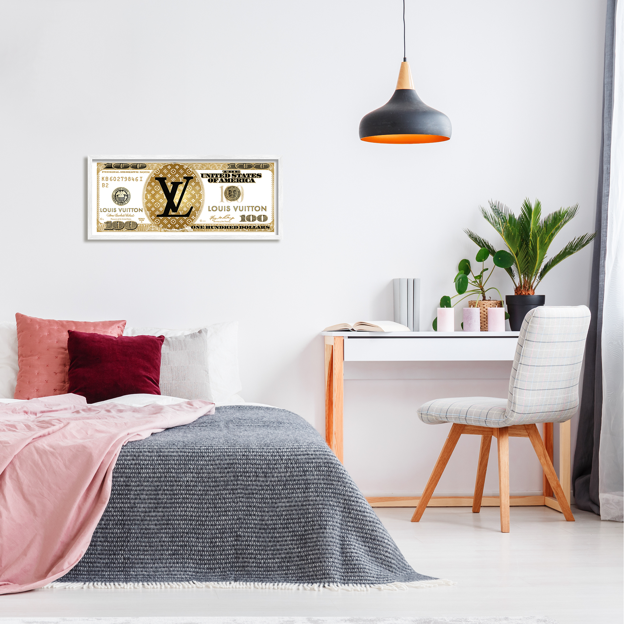 Stupell Industries Upscale Dollar Bill Pattern Glam Fashion Designer Framed Wall Art, 30 x 13, Design by Madeline Blake