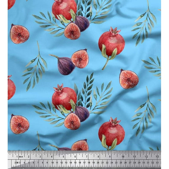 Soimoi Cotton Duck Fabric Leaves,Fig & Pomegranate Fruits Print Fabric by Yard 42 Inch Wide