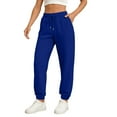 thumbnail image 2 of Womens Baggy Wide Leg Sweatpants Drawstring Waist High Waisted Fashion Y2K Lounge Pants with Pockets Dark Blue XL, 2 of 5