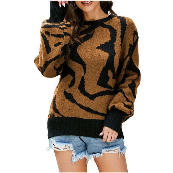 ShomPort Women's Fall Mock Neck Sweater Long Sleeve Cute Print Knitted Pullover Tops Jumper