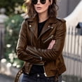 thumbnail image 2 of Chaqueta de piel sintética delgada de mujer de moda sólida y vintage., 2 of 3