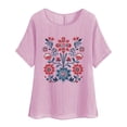 thumbnail image 1 of Camiseta de Mujer Camiseta de Manga Corta Impresión Casual Raglan Suelto de Lino Top Blusas, Cuello de la Tripulación, 1 of 4
