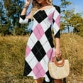 thumbnail image 4 of Pink And Black Argyle Pattern-2 Womens Summer Dress Tie Back A Line Flare Dress, 4 of 9