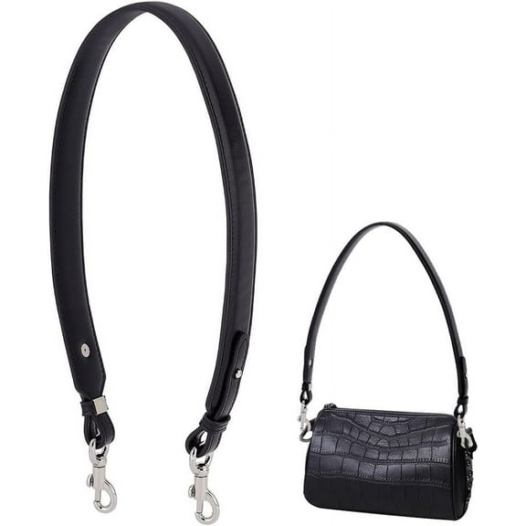 Short Bag Strap 28.5 Inch (72.5cm) Purse Strap 1.4 Inch Wide Leather Replacement Shoulder Strap with Sliver Metal Clasps for Women DIY Underarm Bag Crossbody Shoulder Bag Handbag Black Black