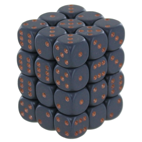 Chessex Opaque 12mm d6 Dark Grey w/ Copper Dice Block - Set of 36