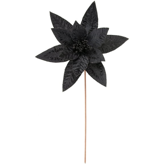 Northlight 25" Black Glittered Poinsettia Christmas Floral Stem Spray