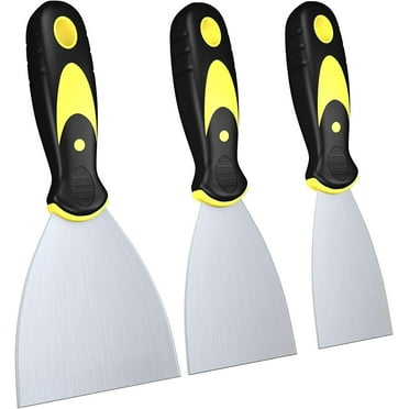 Wallpaper Scraper, 3 Pack Stainless Steel Paint Scraper Tool Set with Plastic Handle, Filling Putty Knife for Cleaning, Decorating, DIY, Removing (1.5 2.5 4 Inches)
