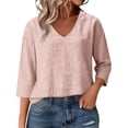 thumbnail image 4 of Endives Women's Linen Shirt Casual V Neck Long Sleeve Blouse Loose Fit Linen Tops Summer Outfit Light Pink, 4 of 5