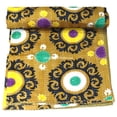 thumbnail image 1 of Handmade Kantha Quilt, Floral Pattern, Mustard Yellow with Purple and Green Accents Size ( King 108" x 108" ), 1 of 5
