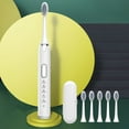 thumbnail image 1 of Cepillo de dientes eléctrico con temporizador inteligente y 5 modos - 19.000 trazos/min, impermeable IPX7, recargable USB, 6 cabezales de repuesto, maletín de viaje - verde, rojo, blanco, 1 of 8