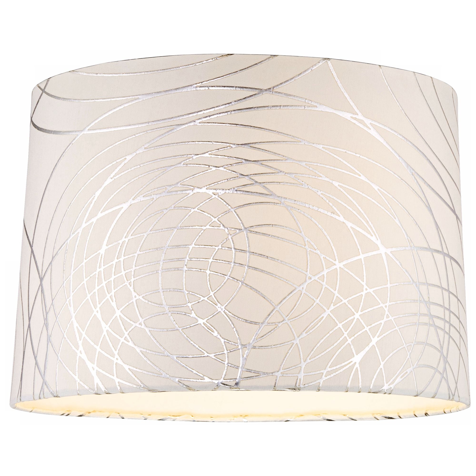 Springcrest Set of 2 Drum Lamp Shades Off-White Silver Circles Medium 15" Top x 16" Bottom x 11" High Spider with Harp and Finial