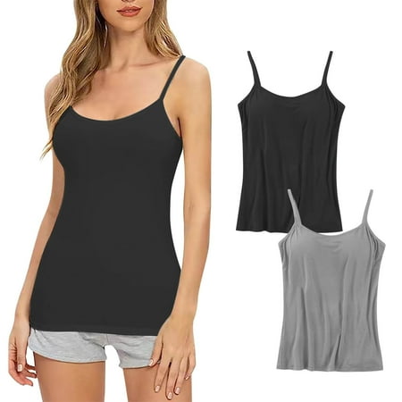 Bigersell Bras Pack for Older Women Upgrade 2024 Women s 2pc Daily Sling with Chest Pad Camisole Shelf Bra Spaghetti Straps Tank Tops Full-Coverage Bra Style F-243 Black XL