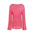 thumbnail image 4 of Women's Hollowed Out See-Through Loose Fit Pullover Sweater, Crew Neck Long Sleeve Knit Top with Retro Sexy Design for Beach Vacation, Summer Casual Wear, Daily Outfits and Fashion Comfort Hot Pink S, 4 of 5