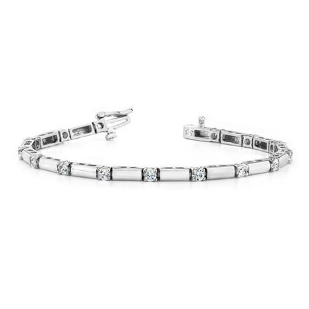 Harry Chad Enterprises 23508 4.50 CT Clean Design Round Diamonds Bar Bracelet - 14K White (Best Way To Clean Jewelry With Diamonds)
