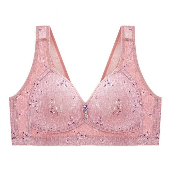 Odeerbi Plus Size Lounge Bras for Women Sexy Lace Flower Print Non-Steel Ring Non-Magnetic Buckle Underwear Purple
