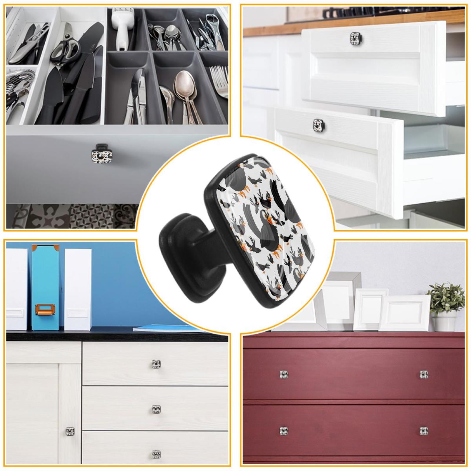4 Pcs Cabinet Handle Drawer Pulls Black Birds Flying Knobs with Screws Square Furniture Office Cabinet Knob Decoration