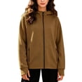 thumbnail image 2 of CFLVAEK Zip Up Hoodies for Women with Zipper Pockets Plus Size Raglan Long Sleeve Hooded Sweatshirts Trendy Fall Winter Hoodie Brown M, 2 of 6