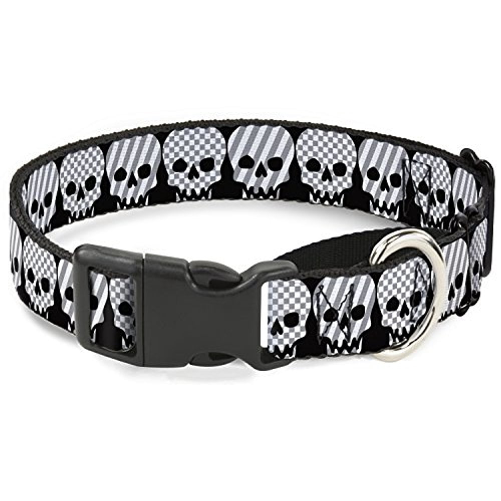buckle-down checker & stripe skulls black white gray martingale dog collar
