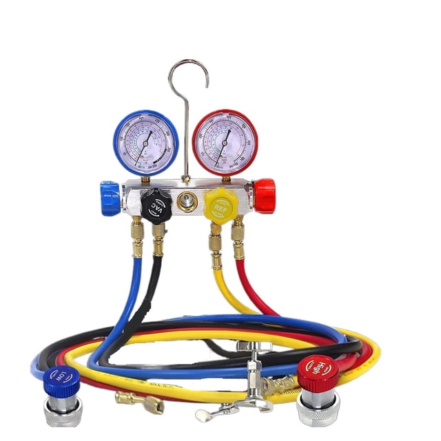 Manifold Gauge Set Hose Kit 410A 134A R404A R22 Diagnostic Manifold Gauge 5FT Hose Tank Adapters Adjustable