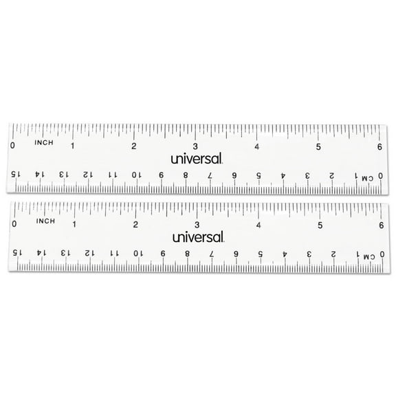 Universal® Clear Plastic Ruler, Standard/Metric, 6", 2/Pack