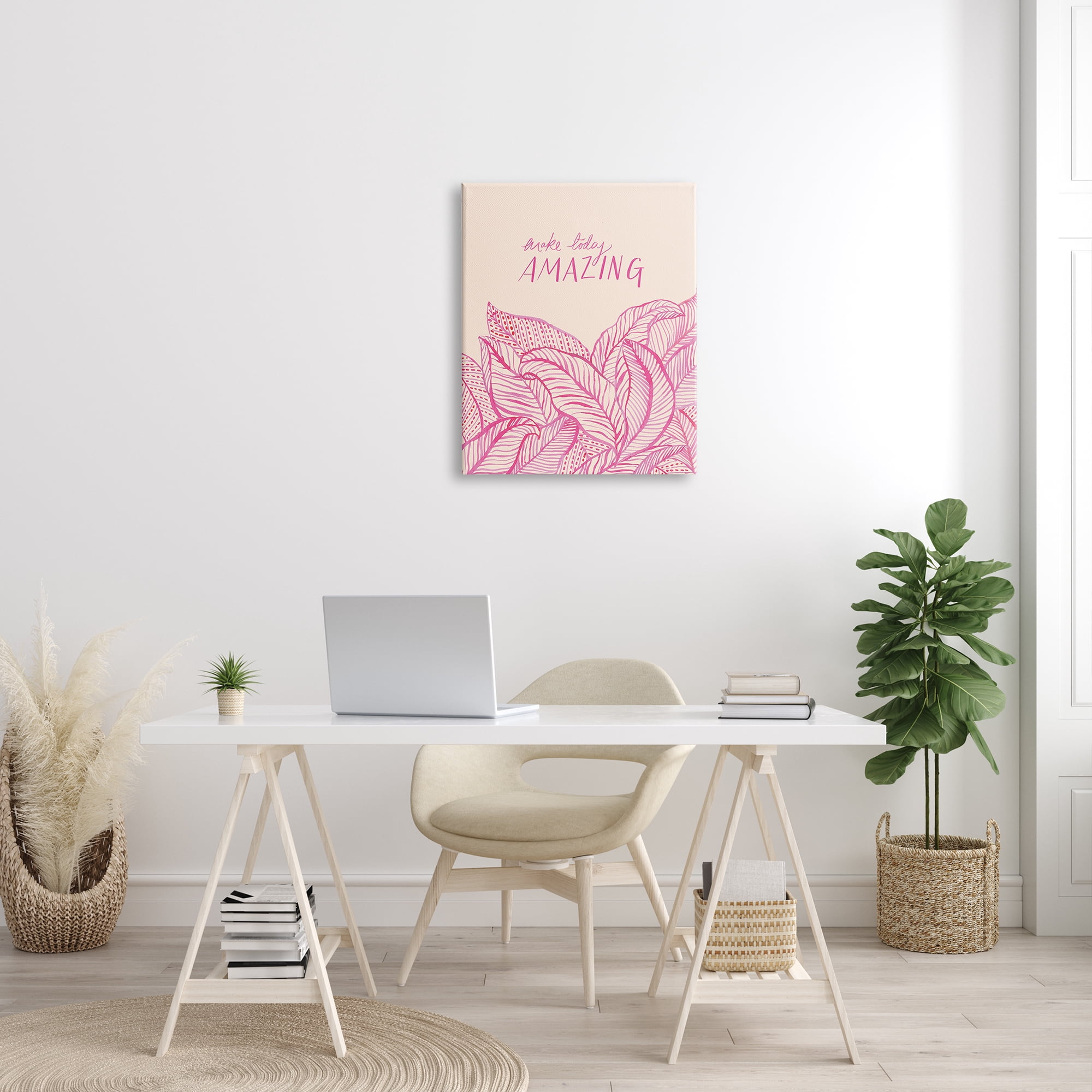 Stupell Industries Make Today Amazing Sentiment Pink Fern Leaves Modern Painting Gallery-Wrapped Canvas Print Wall Art, 24 x 30, Design by Heather McLaughlin