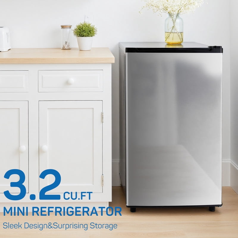 Sybels 3.2 Cu.Ft Mini Fridge with Freezer, Compact Single Door, Adjustable Thermostat & Low Noise, Perfect for Bedroom, Dorm, Office, Black