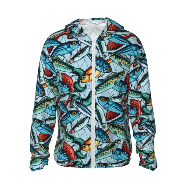 Vsdgher Appâts de Pêche Colorés Imprimés Sweat à Capuche Adulte pour Hommes Femmes, Manches Longues Protection Solaire Chemises de Pêche pour Course Natation-Petit