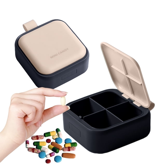 YIMWNYI Portable Vitamin Organizer, Compact Vitamin Box with 4 Large Compartments, Insulated Sealed Vitamin Dispenser for Travel and Outdoor Use, Macaron Color Small Vitamin Storage Box