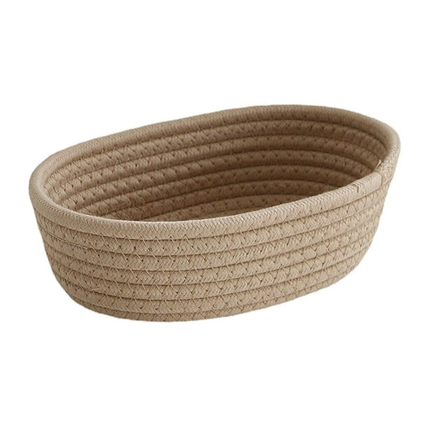Xiao Hua Cesta tejida de cuerda de algodón ovalada, adecuada para libros, revistas, cestas ovaladas para sala de estar y baño, marrón