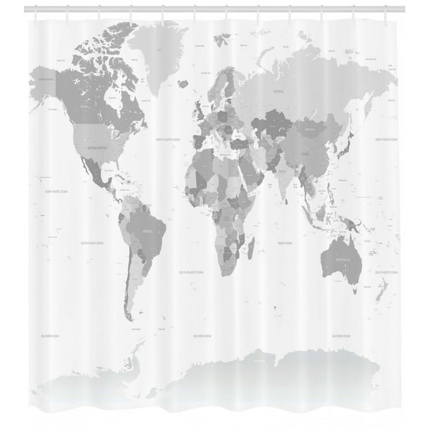 Grey Shower Curtain Detailed World Map With All Countries Major