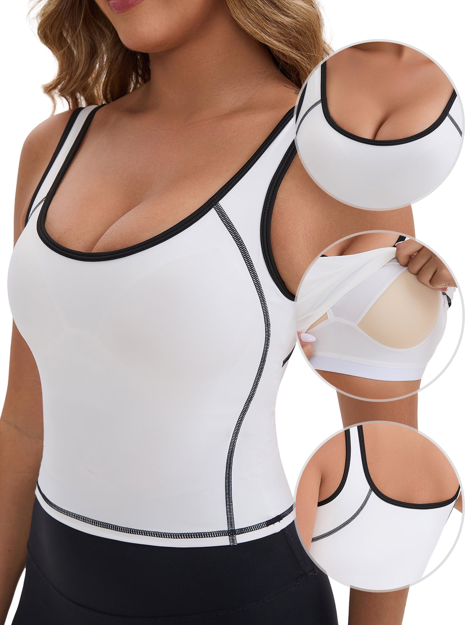 DARING DIVA Women's Nursing Tank Tops Colorblock Cropped Undershirts M White