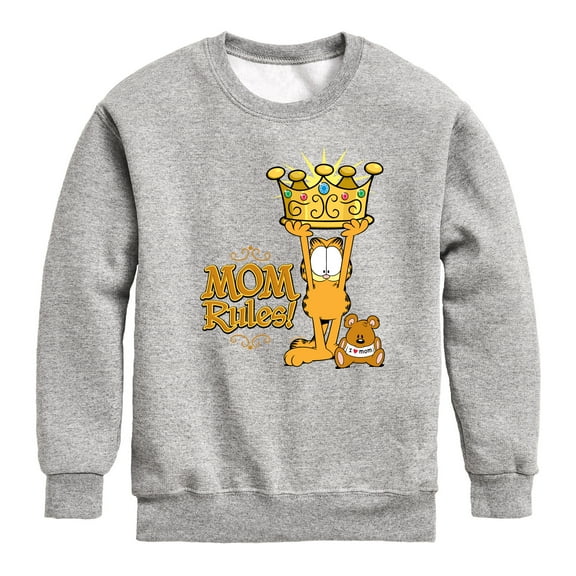 Garfield - Mother's Day - Mom Rules - Toddler & Youth Crewneck Fleece Sweatshirt