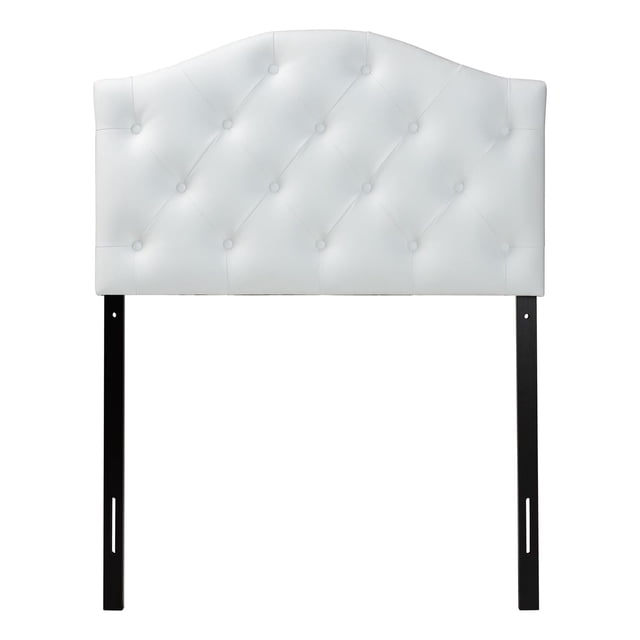 Bowery Hill Faux Leather White Twin Headboard Rectangular Upholstered Button-Tufted 23.6" Unassembled