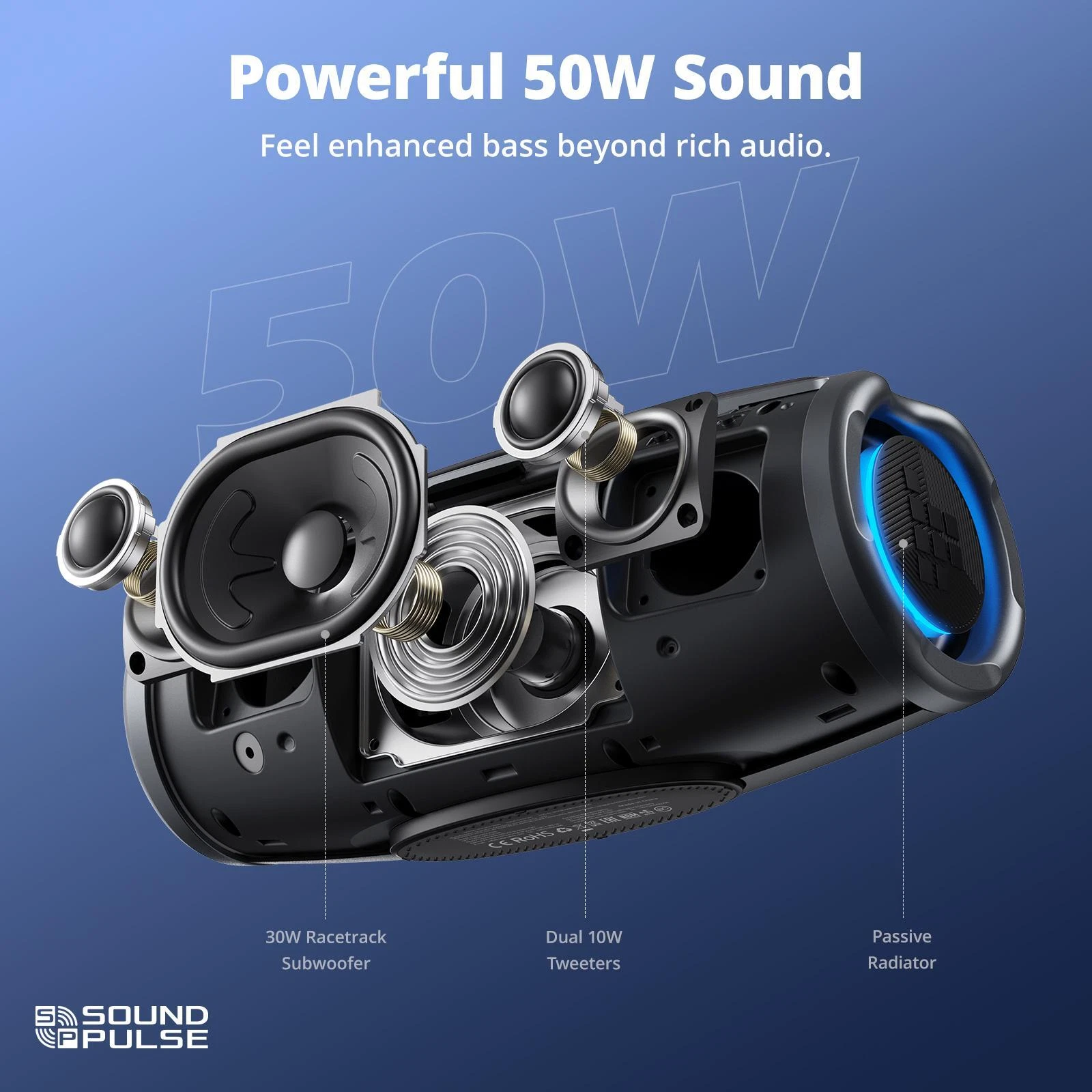 Tronsmart Mirtune S100 Portable Bluetooth Outdoor Speaker, Powerful 50W Sound and Enhanced Bass, 20H Playtime, IPX7 Waterproof-Black