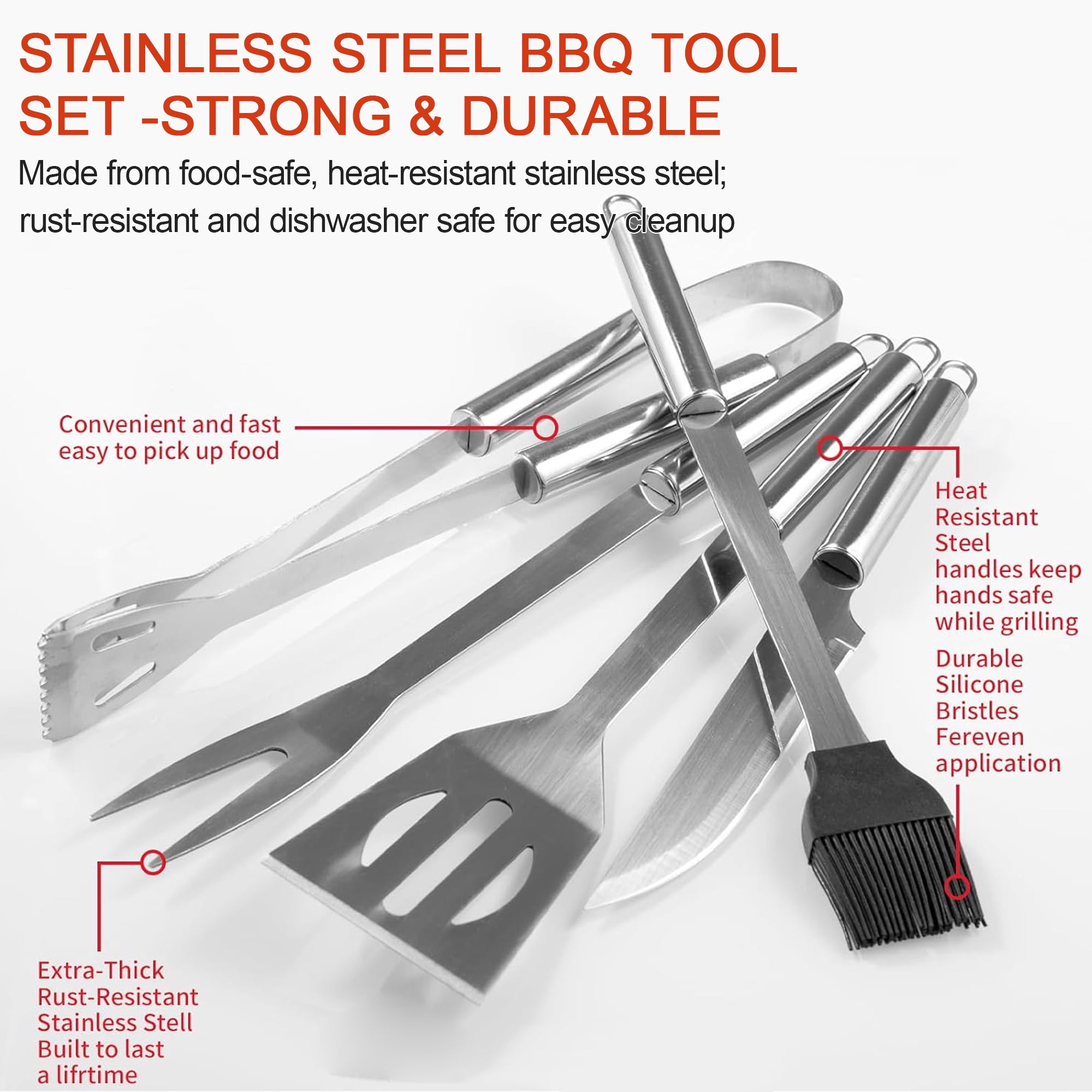 Grilling Accessories, 33 PCS Stainless Steel BBQ Tools Set with Storage Bag, Portable Grilling and Camping Accessories for Outdoor Cooking