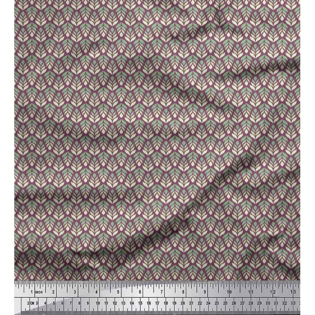 Soimoi Rayon Crepe Fabric Leaves Small Fabric Prints by Yard 46 Inch Wide