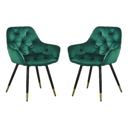 Benjara 25" Accent Dining Chair- Curved Back- Gold- Green Velvet Upholstery