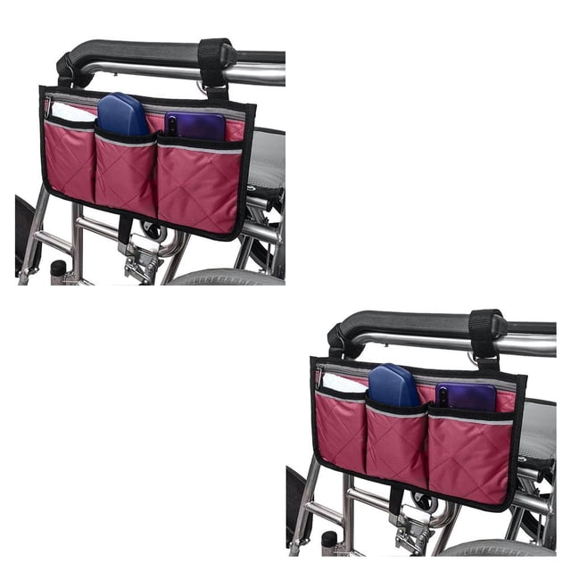 Naiovety Wheelchair Side Bag Pouch Bed Rail Organizer Pocket Phone 2piezas Vino rojo 32.5 x 18 cm
