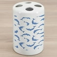thumbnail image 1 of Sea Animals Ceramic Toothbrush Holder, Pattern Dolphins Illustration Ornamental Nature Under the Wildlife Marine, Decorative Versatile Countertop for Bathroom, 4.5" X 2.7", Blue White, by Ambesonne, 1 of 4