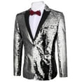 thumbnail image 5 of COOFANDY Men Sequin Blazer Jacket Slim Fit One Button Sport Coat Tuxedo with Pocket, 5 of 11