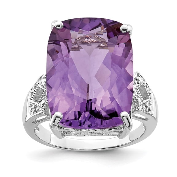 Diamond2Deal 925 Sterling Silver Cushion Cut Amethyst and Diamond Engagement Ring Size 7 for Women