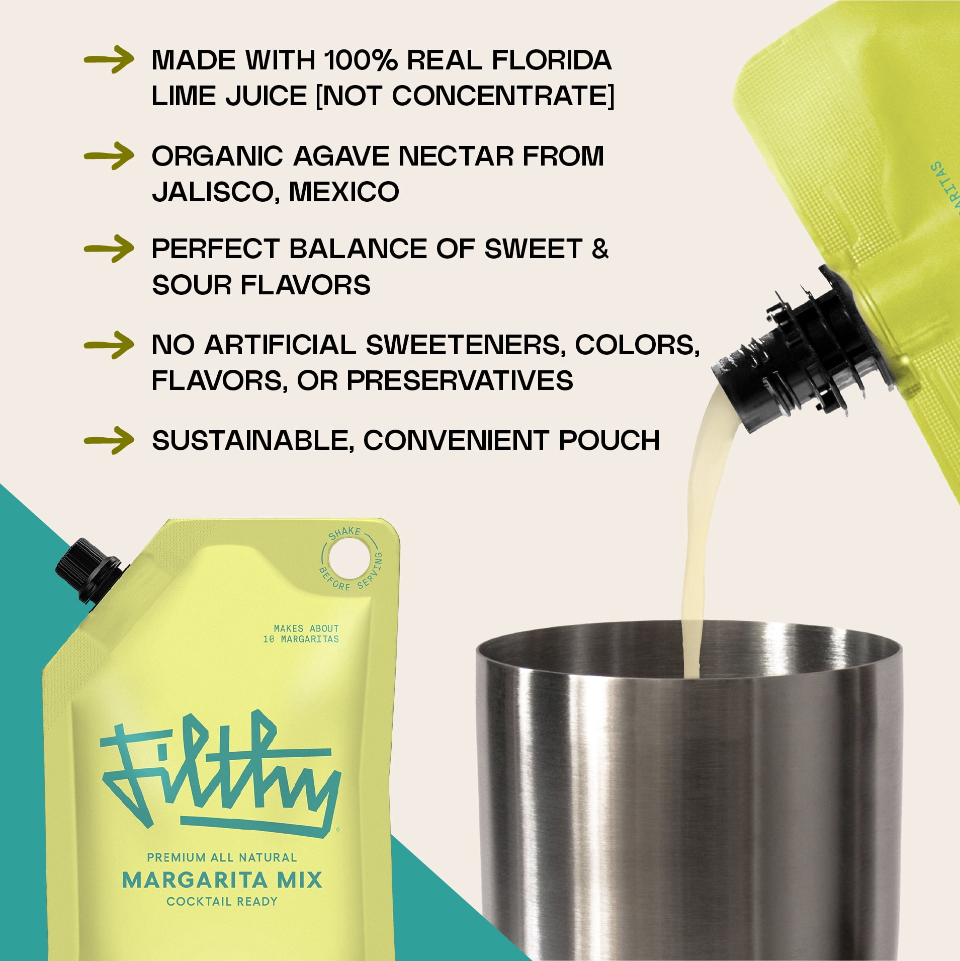 Filthy Margarita Mix Premium Cocktail Mixer, 32 fl oz Pouch (1-Pack)