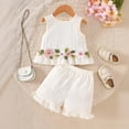 thumbnail image 2 of VUHXZWAF Girls Summer Outfits Sleeveless Floral Ruffle Hem Tops and Shorts Kids Short Sets Size 4-5 Years, 2 of 4