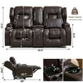 thumbnail image 2 of IPKIG Loveseat Recliner Sofa, Double Manual Recliner RVs Sofa with Storage Console, Side Pockets Cup Holder, Wingback Loveseat Reclining Couch for Living Room, Bedroom, RVs, Red Brown, 2 of 7