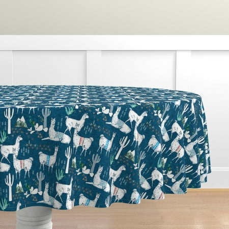 

Cotton Sateen Tablecloth 90 Round - Llama Herd Alpaca Desert Cactus South American Fiesta Boho Boy Nursery Mountain Print Custom Table Linens by Spoonflower
