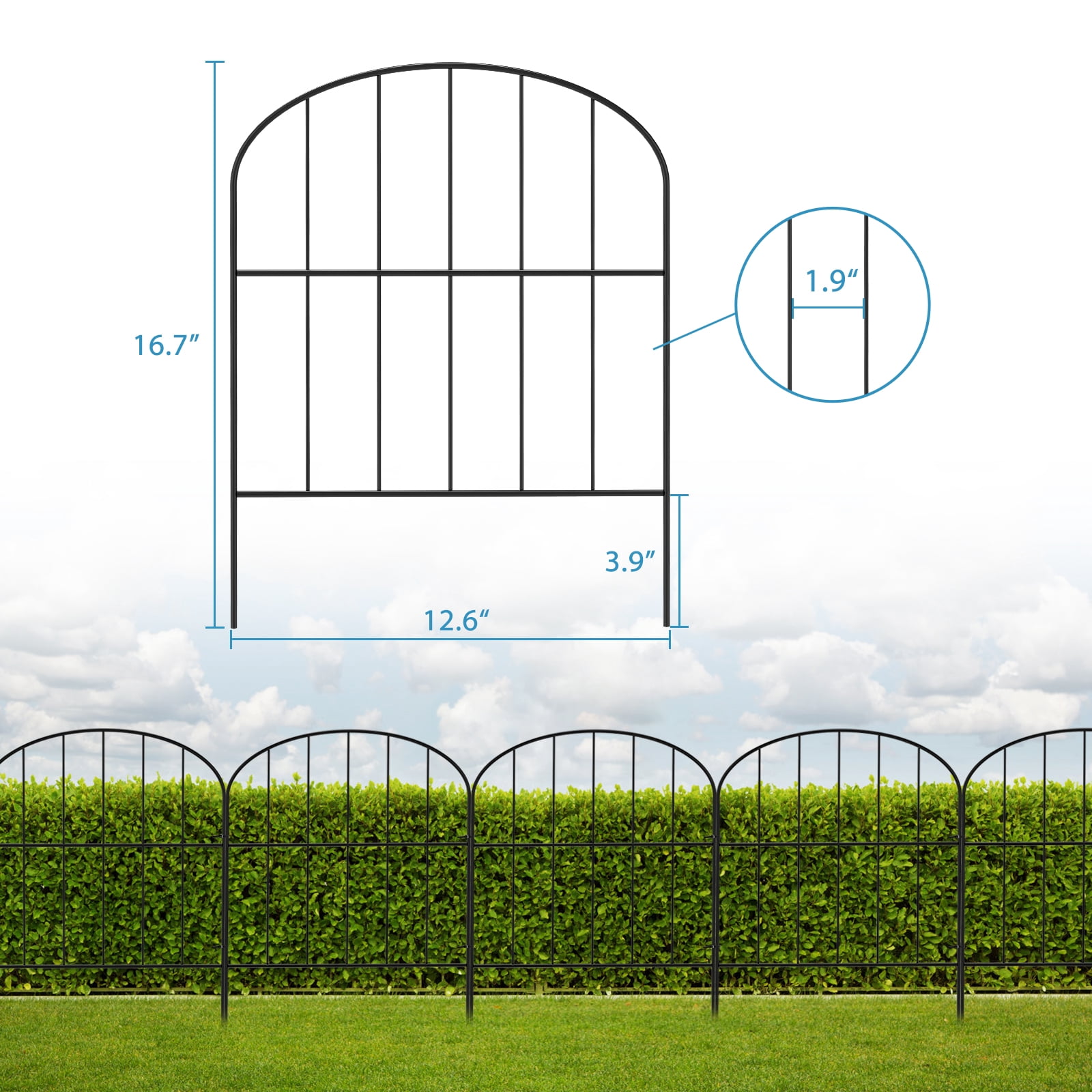 45-Pack Arched Outdoor Garden Fence 47FT Total Length, 32in×12.6in Black Metal No-Install Decorative Animal Barrier for Yard Patio Flower Bed